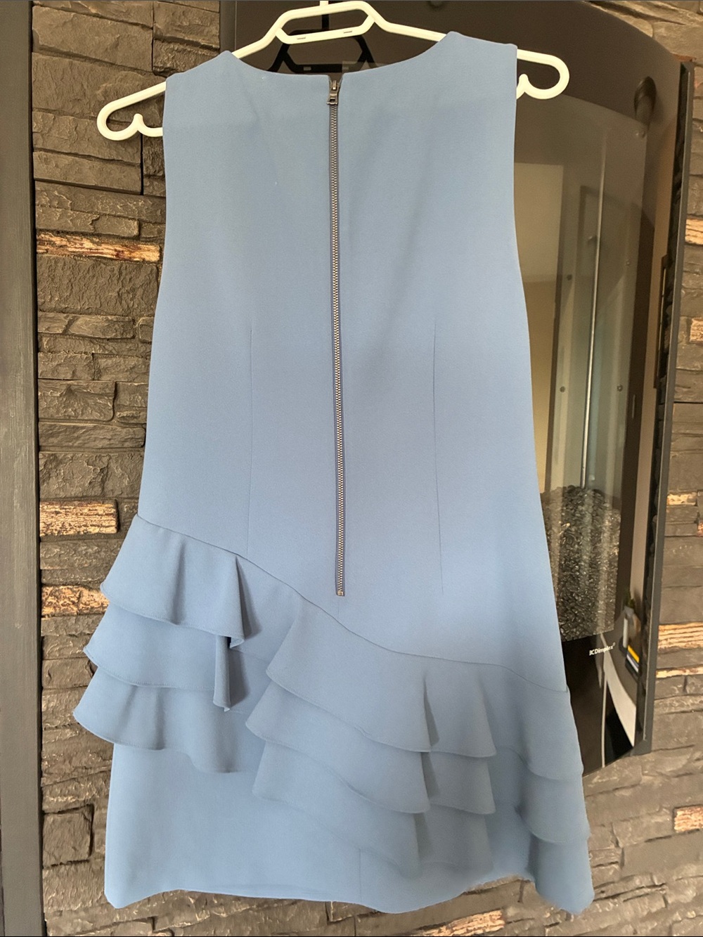 Alice + Olivia Dusty Blue Midi Dress with Asymmetric Ruffles - Picture 2 of 2